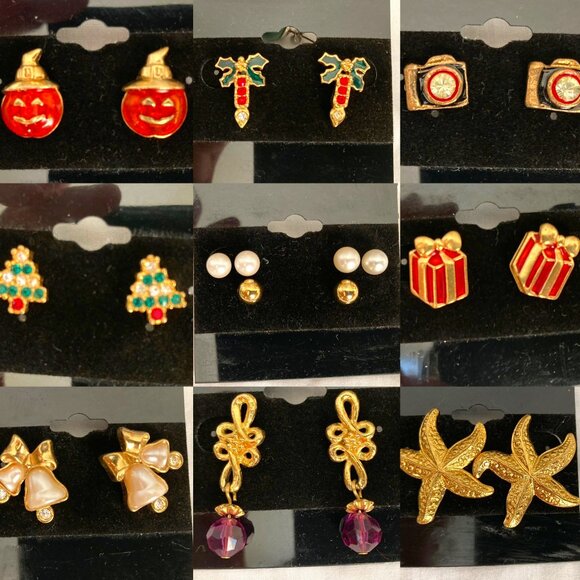 NWT Gold Round Ball Bead Earrings, Costume Jewelry - Picture 2 of 4